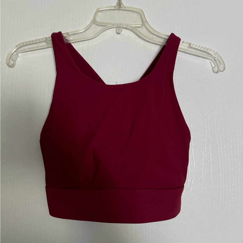 Red Fabletics high impact sports bra